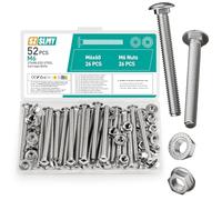 52 Pcs M6 Coach Bolts, M6 x 60mm Cup Square Carriage Bolts and Nuts Set, Stainless Steel Coach Screws with Hexagon Flange Nuts (52, M6*60mm)