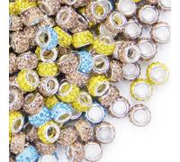 52 Pcs Rhinestone Large Hole Beads Spacer Bead Champagne Blue Yellow Shiny Rhinestones European Beads Large Hole Sparkle Crystal Lampwork Fairy Wand Garden Bead for DIY Pen Bracelet Jewelry Making
