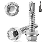 52 PCS Self Tapping Screws Metal M6.3X32MM Hex Head Self Drilling Screws 410 Stainless Steel Tech Screws for Metal Self Tapping Bolts for Ventilation Pipes Corrugated Roofing Windows with Hex Socket
