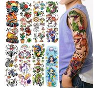 52 Pcs Temporary Tattoo for Kids Full Arm Mermaid Butterfly Cat Truck Dinosaur Rocket Planet Cute Animal Body Face Fake Arm Tattoos for Girls Boys Tiny Tattoo Stickers Birthday Gifts Party Supplies