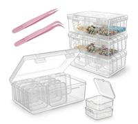 52 Piece Bead Storage Box with 2 Tweezers, 4 Large Clear Craft Organiser Boxes with 48 Small Containers, Diamond Art Storage System with Hinged Lids for Jewellery, Beads, DIY Crafts & Small Items