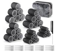 52 Piece Hair Rollers Set, 5 Sizes 60 mm, 48 mm, 36 mm, 25 mm, 15 mm Hair Rollers with 28 Pieces Stainless Steel Clips, Curlers Large Curls Curlers Self-Adhesive for Long Medium Short Hair