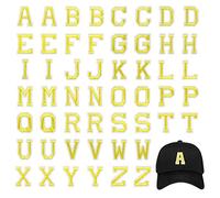 52 Pieces Iron on Letter Patches, Applique Letter Patches with 1 pcs Gold-Plated Sewing Needle, Sew on Letter Embroidered Patches, Alphabet Patches for Clothning, Gold