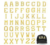 52 Pieces Iron on Letter Patches, Applique Letter Patches with 1 pcs Gold-Plated Sewing Needle, Sew on Letter Embroidered Patches, Alphabet Patches for Clothning, Gold