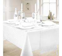 52" x 70" Linen Look White Tablecloth, Oblong Kitchen Dinner Fabric Cover