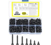 520 Pcs Cross Head Self Tapping Screws, M3 Round Head Self Drilling Wood Screws Assortment Kit, Black Carbon Steel Pan Head Screws for Plastic Wood Soft Metal