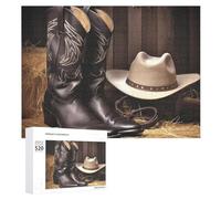 520 Piece Jigsaw Puzzles for Adults Cool Cowboy Black Hat Western Boots Puzzles Large Puzzles Game Decompression Leisure Entertainment Wood Puzzle Relaxation Sensory Toys Room Decor for Women Men