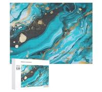 520 Piece Jigsaw Puzzles for Adults Cool Turquoise Blue Gold Marble Puzzles Large Puzzles Game Decompression Leisure Entertainment Wood Puzzle Relaxation Sensory Toys Room Decor for Women Men