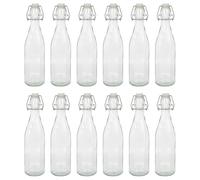 Argon Tableware 520ml Glass Bottles with Swing Top - Clear - 12x Reusable Empty Water Wine Milk Olive Oil Juice Gin Home Brew Brewing Drinking Fridge Dispenser Storage Jars with Stopper Lid