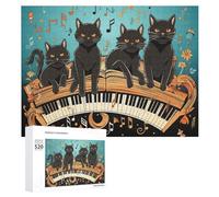 520PCS Jigsaw Puzzle for Adults Personalized Picture Puzzle Four Black Cats Lying on The Piano Keyboard Customized Wooden Puzzles for Family, Birthday, Wedding, Game Nights Gifts Animal Puzzles 20.5x1