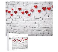 520PCS Jigsaw Puzzle for Adults Personalized Picture Puzzle Red Hearts on White Brick Wall Customized Wooden Puzzles for Family, Birthday, Wedding, Game Nights Gifts Animal Puzzles 20.5x15 Inches