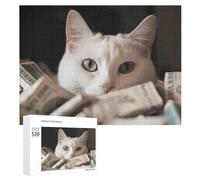 520PCS Jigsaw Puzzle for Adults Personalized Picture Puzzle White Cat and Pile of Dollars Customized Wooden Puzzles for Family, Birthday, Wedding, Game Nights Gifts Animal Puzzles 20.5x15 Inches