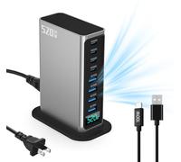 520W GaN5.0 Fast Charging Station, 8-Port USB Fast Charging Station Hub, 4×PD100w Type-C and 4×QC30W USB-A Desktop Compact Charger Adapter for Laptops, Tablets, Mobile Phones, Headphones (520W Silver)