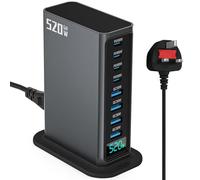 520W GaN5.0 Fast Charging Station - Multi-port Charger Block, 4×USB-C Ports (100W) & 4×USB-A Ports (30W QC) - Compact Multi-Device Charger for Laptops, iPhone 15/16, Galaxy, PS5, Travel & Home