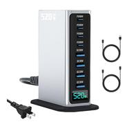 520W USB C Charger Block, PD 100w Type C & USB A Laptop Cell Phone Charger Adapter，8 Ports GaN Fast Charging Station Hub, for MacBook Air/Pro, iPhone, iPad, Game Consoles, Travel Home Office Use