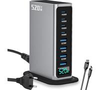 520W USB C Fast GAN Charger Block，8 Port USB Charging Station，Suitable for Multiple DevicesSmartphoneLaptopWall Charger Compatible (Silver)