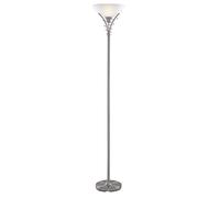 Satin Silver Scroll Floor Stand Frosted Glass