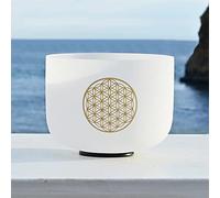528Hz 8" C 5 Octave Chakra Frosted Quartz Crystal Singing Bowl with Flower of Life