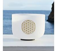 528Hz 8 Inch Frosted Quartz Crystal Singing Bowl C Note With Life Flower Design For Stress Relief