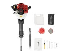 52CC 2 Stroke Petrol Demolition Hammer Breaker Jack Hammer 1900W 1500BPM Concrete Drill Air-Cooled Gas Powered Demolition Jack Torque 3.5N.M Vibration-Cushioned Handle with Point Chisel, Flat Chisel