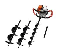 52cc 2-Stroke Petrol Earth Auger Heavy Duty Fence Post Digger Tool Petrol Auger Post Hole Digger with 3 Auger Drill Bits 10cm, 15cm, 20cm & 30cm Extension Pole for Installing Railings, Planting Trees