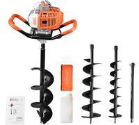 52CC 2Stroke Post Hole Digger, Petrol Auger Post Hole Digger, Fence Post Hole Digger Ground Hole Borer Digger, with 3 Auger Bits 4" 6" 8" and Extension Pole, for Fence Post Ground