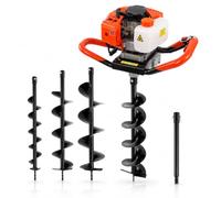 52cc Petrol Earth Auger, Post Hole Digger with 3 Bits for Fence Post Garden | Three Drill Sizes, Twin Handle Control, Extension Bar & Complete Tool Kit