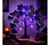 52cm Black Twig Tree - Halloween Tree With Pumpkin Bats & Purple LED Lights | Battery Operated Light Up Tree For Gothic Table Decor, Living Room Decor, Halloween Decorations Indoor & Black Ornaments
