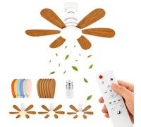 52cm E27/B22 Ceiling Fan with Light, 3 Colors Dimmable 3000K-6500K, 3 Speeds Remote Control, B22 Adapter Included, 2 Sets of Blades (Wood Grain + Rainbow) for Bedroom Living Room Kitchen Dormitory
