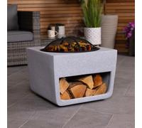 52cm Square Magnesia Fire Pit with Mesh Cover Cooking Grill Charles Bentley Grey One Size