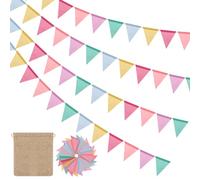 52ft/16m Bunting Outdoor Waterproof + 1 Jute Cloth Bag 48 Flags Rainbow Bunting Flag Imitation Linen Garden Bunting Outdoor Bunting for Wedding Garden Festival Easter Birthday Party