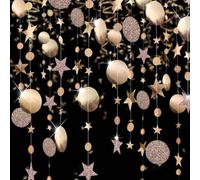 52Ft Champagne Gold Twinkle Circle Dot Star Garland Decoration,Hanging Shiny Paper Garland for Backdrop Kid Room Birthday Baby Shower Wedding Graduation Party Decorations