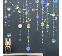 52Ft Circle Dot Star Garland Decoration Holographic Rainbow Hanging Paper Garland for Engagement Wedding Birthday Party Decorations