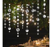 52ft Circle Dot Streamer Garland Decoration, Party Decorations Twinkle Star Streamer Star Garland Decoration For Birthday Party Wedding Baby Shower Anniversary Decor(silver)