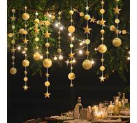 52ft Circle Dot Streamer Garland Decoration, Party Decorations Twinkle Star Streamer Star Garland Decoration For Birthday Party Wedding Baby Shower Anniversary Decor(gold)