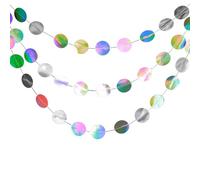 52Ft Iridescent Circle Dot Streamer Garland Decoration, Rainbow Twinkle Paper Banner Backdrop for Disco Decorations, Birthday Decor,Graduation, Wedding, Bachelorette & Euphoria Decor