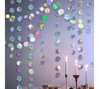 52Ft Iridescent Circle Dot Streamer Garland Decoration,Rainbow Twinkle Paper Banner Backdrop for Party Decoration