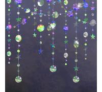 52Ft Iridescent Twinkle Circle Dot Star Garland Decoration,Hanging Shiny Paper Garland for Backdrop Kid Room Birthday Baby Shower Wedding Graduation Party Decorations