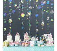 52Ft Iridescent Twinkle Hanging Garland,Circle Dot Star Streamer Bunting,Shiny Paper Garland Decoration for Birthday Party Wedding