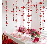 52Ft Red Twinkle Circle Dot Star Garland Decoration,Hanging Shiny Paper Garland for Backdrop Kid Room Birthday Baby Shower Wedding Graduation
