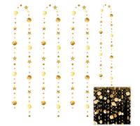 52Ft Reflective Star Paper Garland, Gold Twinkle Circle Dot Star Garland Little Star Party Garlands Kit Hanging Paper Garland Stars Bunting Banner For Birthday Party Wedding Baby Shower Decor