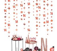 52Ft Rose Gold 14th Birthday Decorations Number 14 Circle Dot Star Garland Metallic Hanging Streamer Banner Backdrop for Girls Happy 14 Year Old Fabulous Birthday Fourteen Anniversary Party Supplies