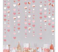 52Ft Rose Gold Pink and White Love Heart Garland Hanging Paper Streamer Banner for Anniversary Mother's Day Valentines Day Bachelorette Engagement Wedding Baby Bridal Shower Birthday Party Decorations