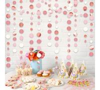 52Ft Rose Gold Pink Circle Dots Garland Party Decorations Paper Garland Hanging Streamer for Birthday Wedding Christmas Festival Décor (Rose Gold Pink)