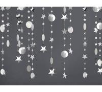 52Ft Silver Twinkle Circle Dot Star Garland Decoration,Hanging Shiny Paper Garland for Backdrop Kid Room Birthday Baby Shower Wedding Graduation Party Decorations