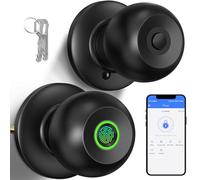 52HZ Fingerprint Door Knob with Lock, Smart Lock for Bedroom Door, Biometric Door Lock with App Control & Key, Thumbprint Keyless Entry Door Lock for Front Door, Home, Apartment, Office, Matte Black