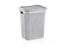 52L,50L,43L & 9L Plastic Slim Lid Bin Laundry Basket Clothes Washing Hamper Organiser Storage Container (50 Litre Knit Design Ice Grey)