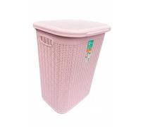 52L,50L,43L & 9L Plastic Slim Lid Bin Laundry Basket Clothes Washing Hamper Organiser Storage Container (50 Litre Knit Design Putty Pink)