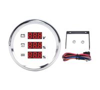 52mm Digital Voltage Sewage Water Level Gauge Red Backlight Secure Connection Sewage Water Level Voltmeter for Boat Yacht RV 9 to 32VDC (White Dial Silver Bezel)
