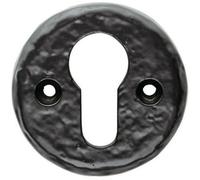 Loops 52mm Euro Profile Round Escutcheon - Traditional Design - Black Antique | Door Keyhole Cylinder Plate Cover - Zinc, 100% - 52mm Diameter - Black